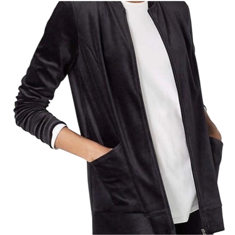 J Jill Pure Jill Black Velour Zip Front Bomber Jacket Cardigan Style 3X Womens